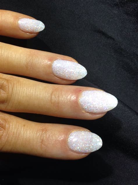 White Glitter Almond Shape White Glitter Nails White Nails Nails