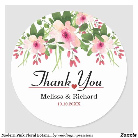 Modern Pink Floral Botanical Wedding Thank You Classic Round Sticker