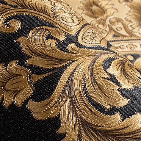 Luxury Metallic Gold Texture Vinyl Damask Wallpaper Black