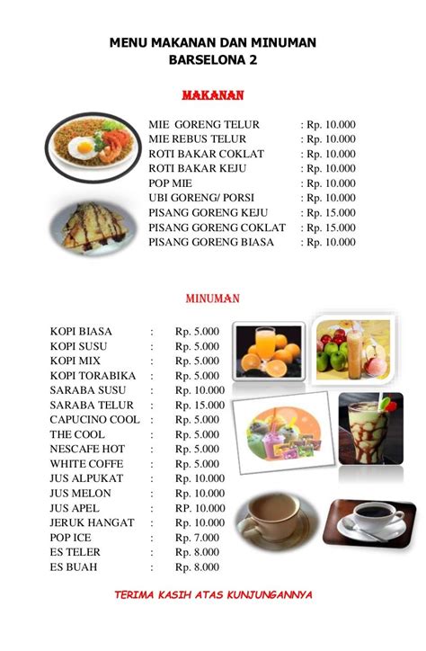 Menu makanan dan minuman restoran raha