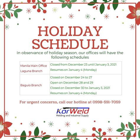 Holiday Schedule Korweld PH