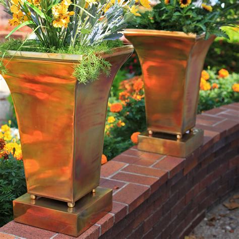 H. Potter Large Square Stainless Steel/Copper Plated Pot - Planters at