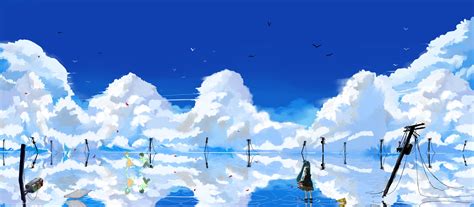 Water Abstract Blue Clouds Landscapes Vocaloid Hatsune Miku Fantasy Art