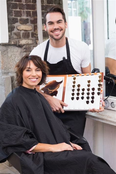 Pretty Brunette Picking Out Hair Colour Stylist Stock Photos Free