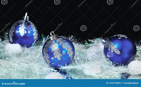 New Year S Blue Balls On A Black Background Photo With Copy Space