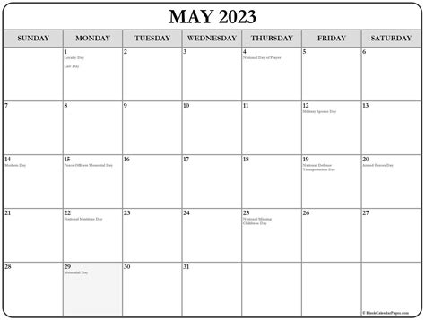 May 2023 With Holidays Calendar