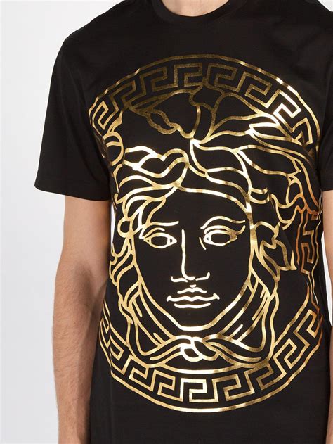 Versace Cotton Medusa Gold Print T Shirt In Black Gold Black For Men