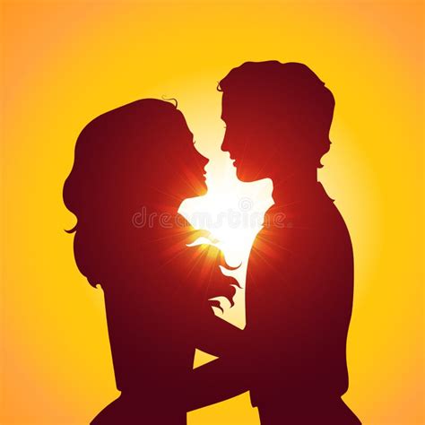 Silhouettes De Coucher Du Soleil Des Couples De Baiser Illustration De