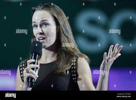 Martina Hingis Of Switzerland Speaks After Receiving A Ring For Being Included In The