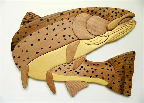 Steelhead Trout Fish Fishing Intarsia Wood Wall Art Home