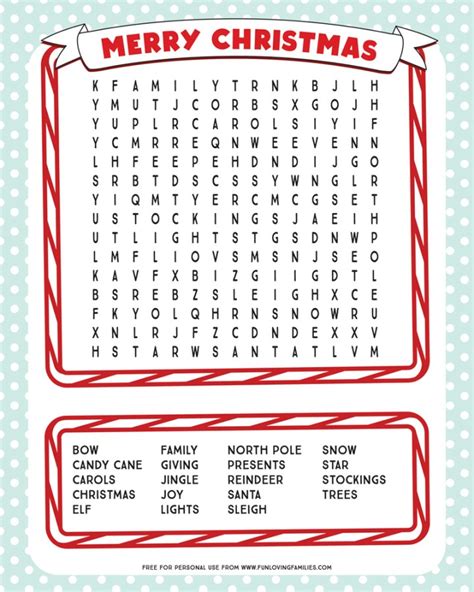 Printable christmas word search