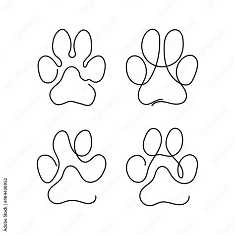 Vecteur Stock Set Of Continuous One Line Drawing Illustration Of A Paw