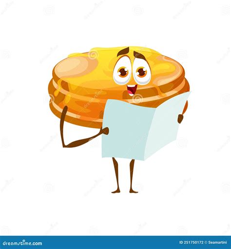Cartoon Pancake Character Reading Book Personage Stock Vector