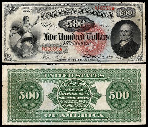 500 legal tender note series 1869 fr 184 depicting john quincy adams lottery usa thousand