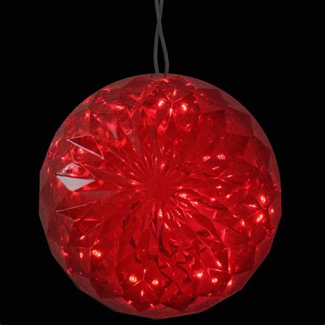 6 Red Led Lighted Hanging Christmas Crystal Sphere Ball Outdoor