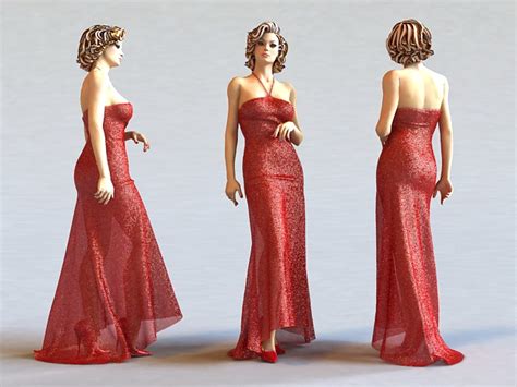 Beautiful Red Dress Lady 3d Model 3ds Max Files Free Free Download