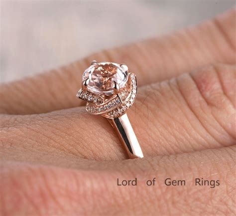 The durability of copper is a major benefit for rose gold engagement bands. Diamond Halo Ring 7mm Round Morganite Engagement Ring ...
