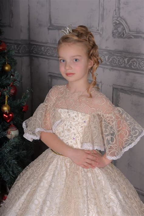 Blonde Princess In White Elegant Christmas Dress Stock Photo Image Of