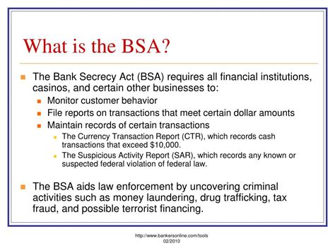 We provide hard to find and clear information about online banking services around the world. PPT - Bank Secrecy Act (BSA) PowerPoint Presentation, free ...