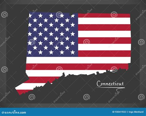 Connecticut Map With American National Flag Illustration Stock Vector