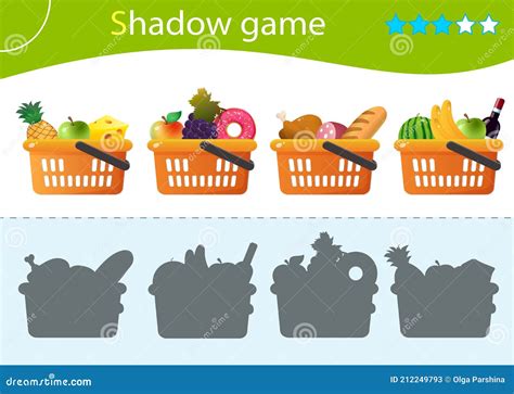 Shadow Game For Kids Match The Right Shadow Grocery Baskets Or Food