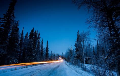 Wallpaper Winter Road Night Images For Desktop Section пейзажи