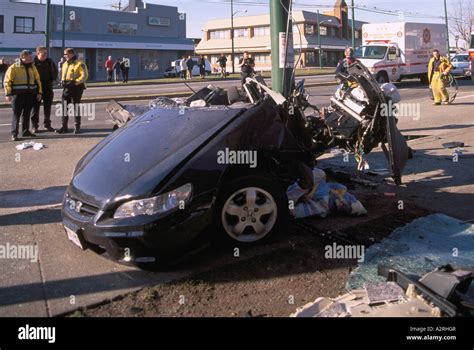 Police Investigate Fatal Car Crash Traffic Accident Scene Of Speeding