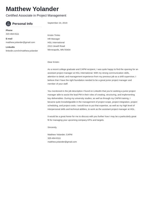 Project Manager Cover Letter Examples For 2022 Template