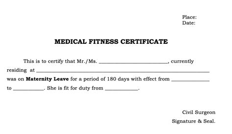 Medical Fitness Certificates Download Word PDF