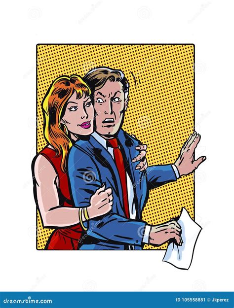 comic book illustrated female on male workplace sexual harassment stock illustration