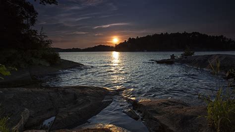 Wallpaper Sunlight Landscape Sunset Sea Bay Lake Rock Nature