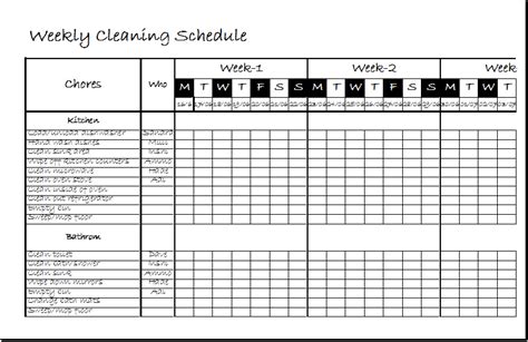 Weekly Clean Up Spreadsheet Template Xls Excel Templates