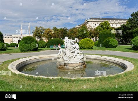 A water fountain with classical figures in Maria Theresa Platz garden