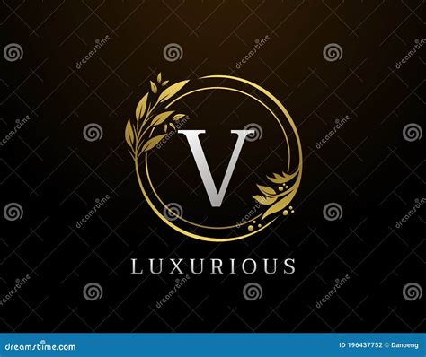 Elegant V Letter Floral Design Circle Luxury V Gold Logo Icon Stock