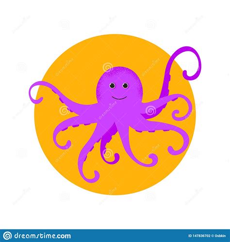 Isolated Cute Cartoon Protop Purple Octopus Drawing Stock