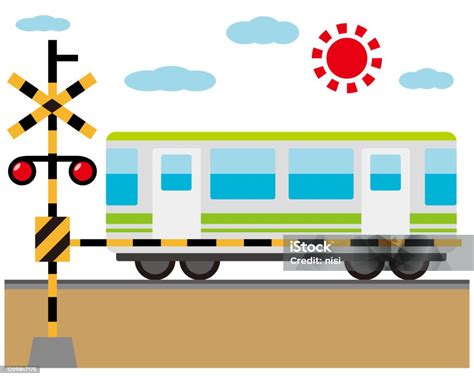 Illustration Of A Train Passing A Railroad Crossing Stock Illustration
