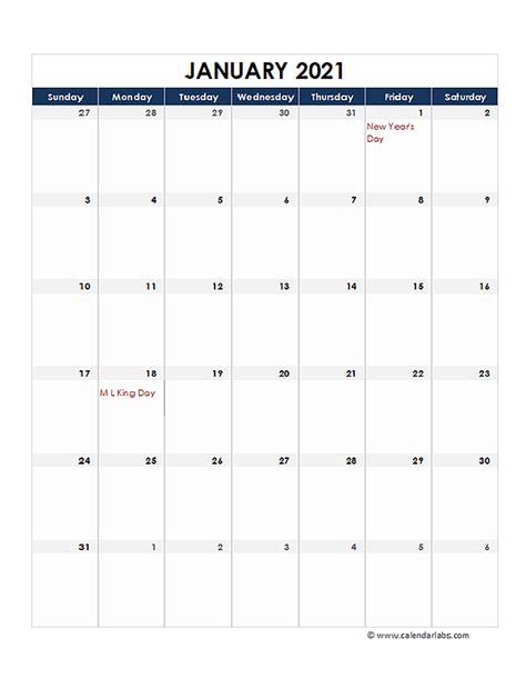 2021 Excel Monthly Calendar Template Free Printable Templates
