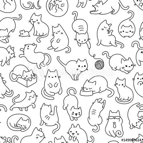 Cat Outline Seamless Vector Pattern Cat Vector Cat Outline Cute