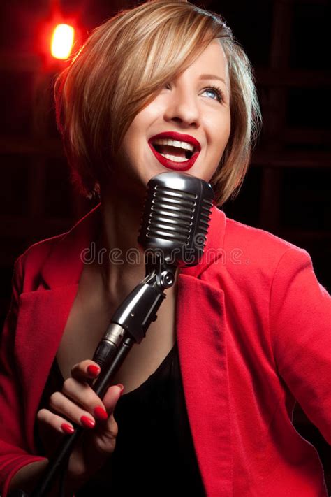 Woman With Retro Microphone Stock Photo Image Of Karaoke Music 74951264