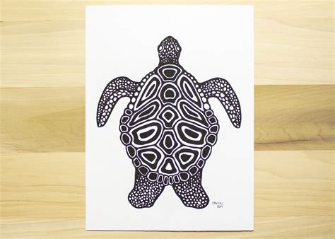 The Sea Turtle Linoleum Block Print Handmade Hand Carved Etsy