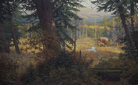 Handpainted Prehistoric Landscape Mural Of Mastodons In Spruce Marsh