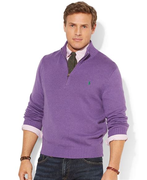 Polo Ralph Lauren Big And Tall Half Zip Mockneck Sweater In Purple For