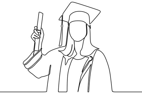 Continuous Line Drawing Of Graduate Students Wearing Cap And Gown