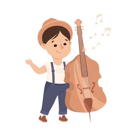 Funny Boy Playing Cello Or Violoncello Musical Instrument Performing On