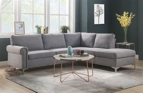 Acme Melvyn Sectional Sofa In Gray Fabric Walmart Com Walmart Com