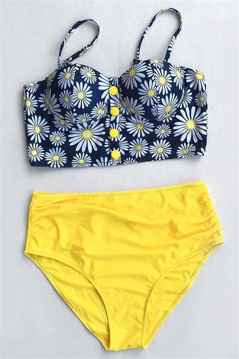 Cupshe Flower Play Daisy High Waisted Bikini Set Summer Bathing Suits