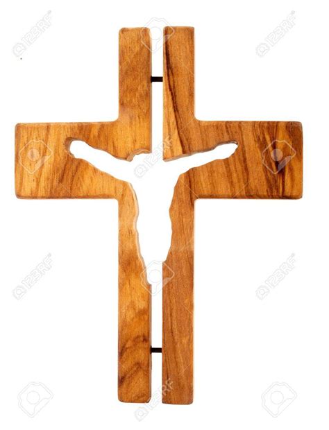 Cruz De Madera Con Jesús Aislado En Fondo Blanco Foto De Archivo