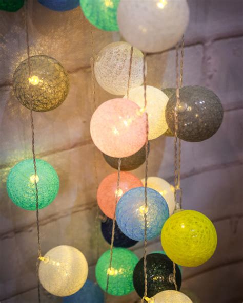 Cotton Ball Fairy Lights String ~ Greens