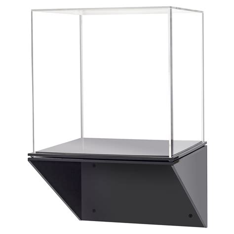 acrylic display case with black wall mount shelf shoppopdisplays