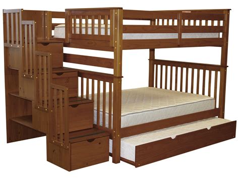 Bedz King Stairway Bunk Beds Full Over Full With 4 Drawers In The Steps And A Twin Trundle